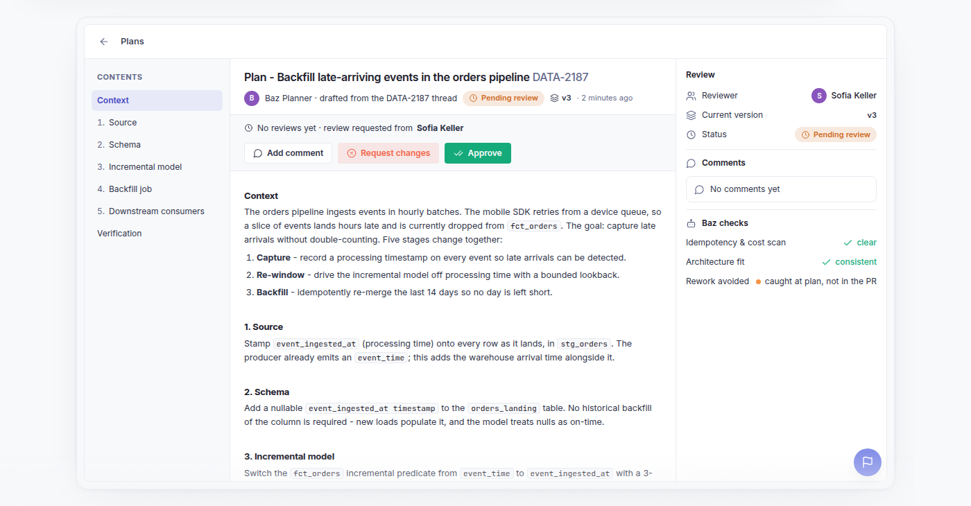 A plan open for review in the Plans workspace